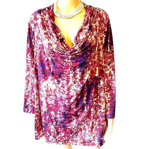 Dana Buchman Floral Stretch Casual Spring Summer Tunic Top Blouse Women plus 2X